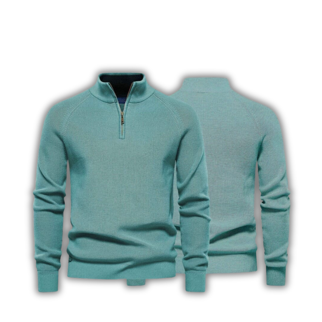 Zip Cable-Knit Wool Knit Sweater