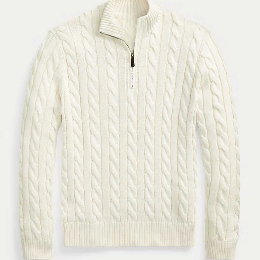 Cable-Knit Sweater With Zipper - White