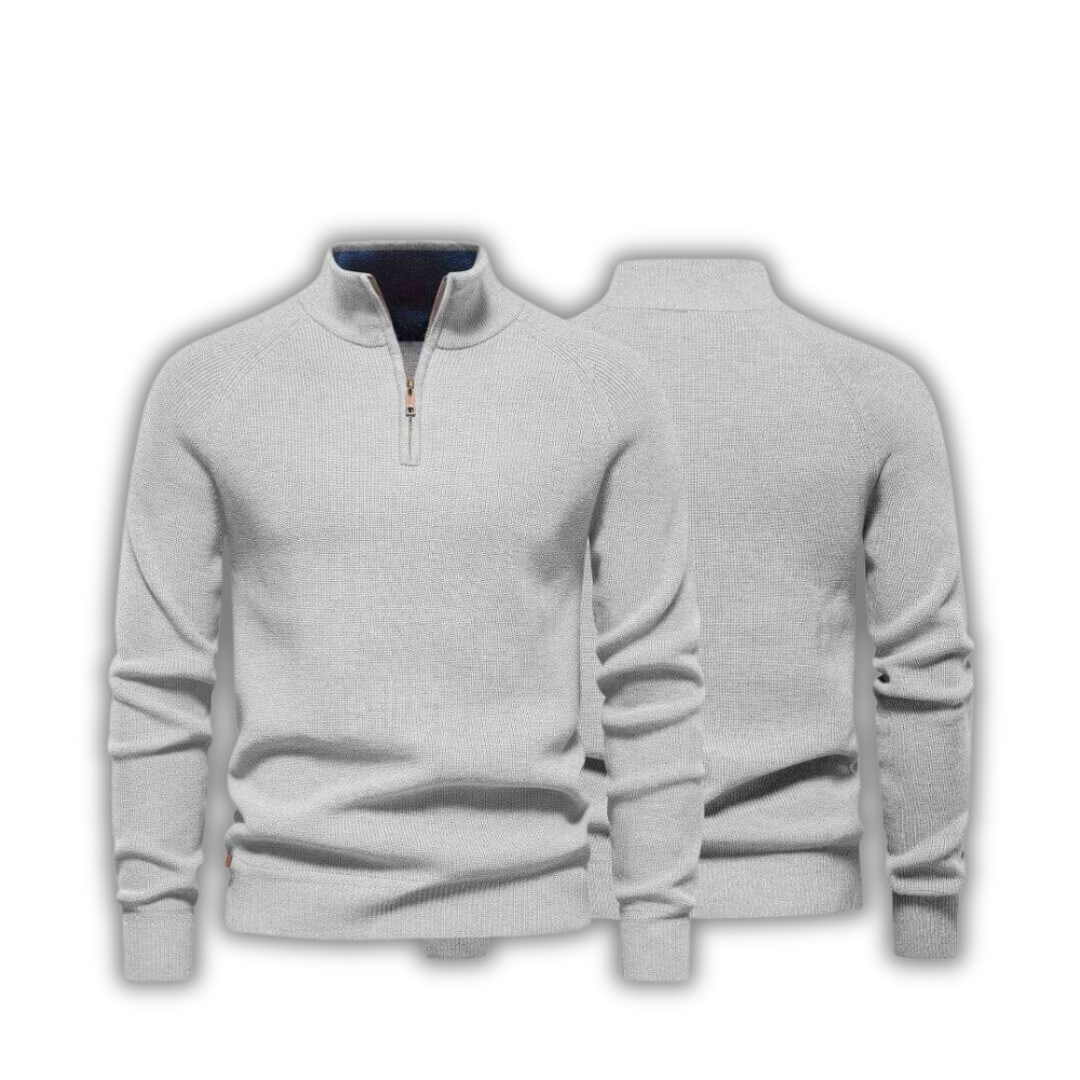 Zip Cable-Knit Wool Knit Sweater
